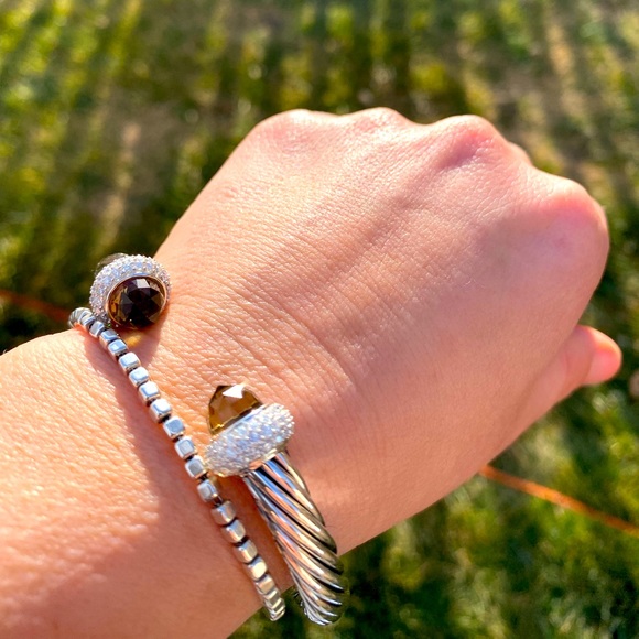 David Yurman Sterling Silver with Smoky Quartz & Diamonds Candy Cuff Bracelet - Picture 1 of 10